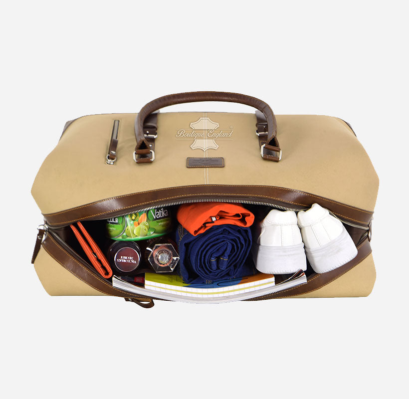 Weekender Overnight Duffel Bag Carry On Bag Canvas with Leather Detailing