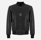 BARNABY Men's Black Leather Bomber Jacket Aviator Style