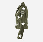 Women's Classic Brando Leather Biker Jacket with Stars