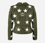 BRANDO Women's Black Biker Leather Jacket with White Stars
