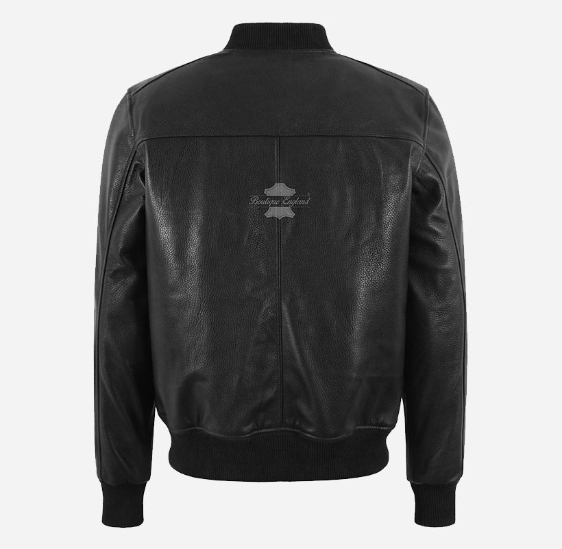 BARNABY Men's Black Leather Bomber Jacket Aviator Style