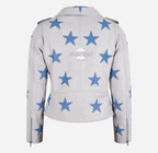 Women's Classic Brando Leather Biker Jacket with Stars