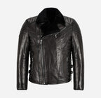 ZACHARY Men's Side Zip Sheepskin Flying Jacket Black