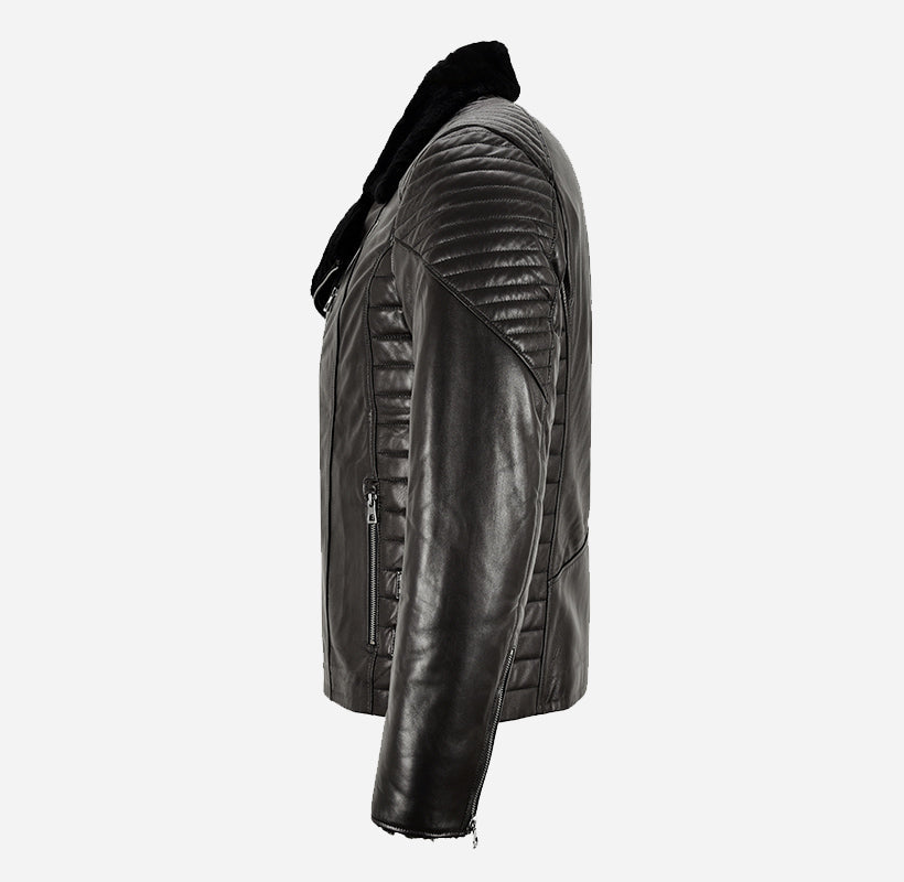 ZACHARY Men's Side Zip Sheepskin Flying Jacket Black
