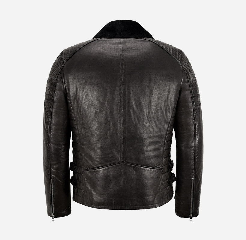 ZACHARY Men's Side Zip Sheepskin Flying Jacket Black