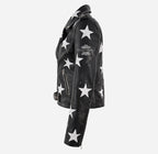 BRANDO Women's Black Biker Leather Jacket with White Stars