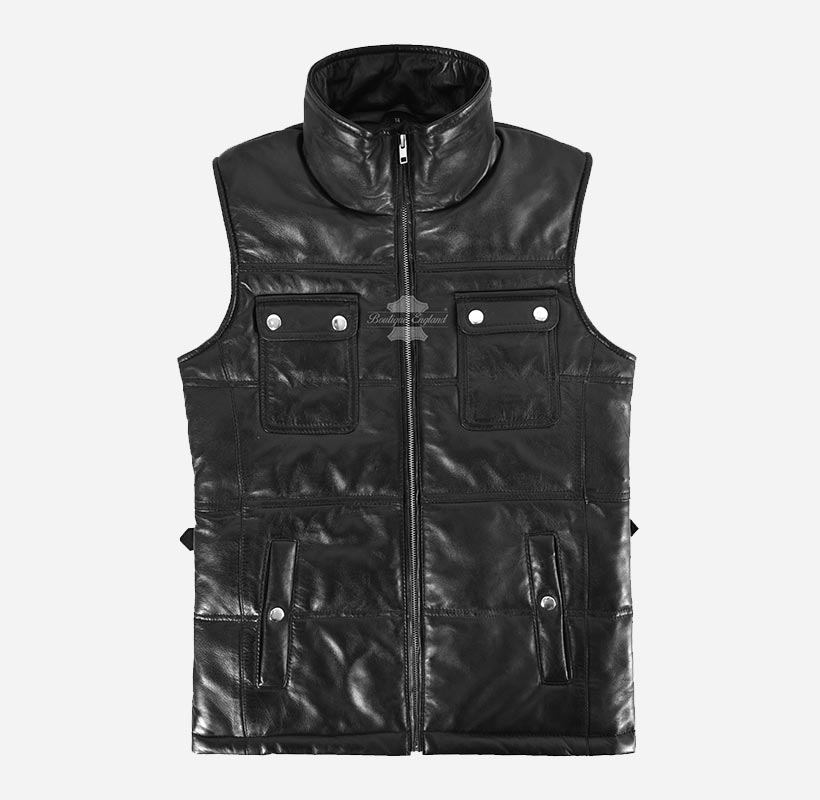 AVERY WOMEN'S QUILTED LEATHER GILET Sleeveless Jacket Waistcoat