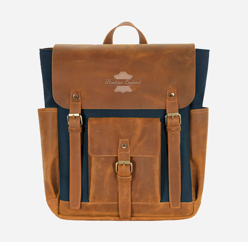 Waxed Canvas Leather Backpack Laptop Bag With Leather Detailing
