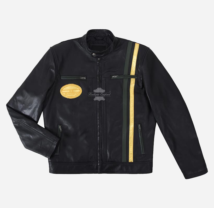SR Racer Men's Leather Biker Jacket Racer Motorbike Leather Jacket