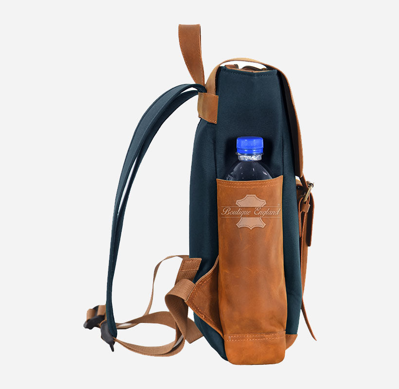 Waxed Canvas Leather Backpack Laptop Bag With Leather Detailing