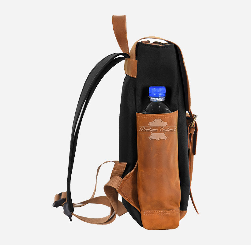 Waxed Canvas Leather Backpack Laptop Bag With Leather Detailing