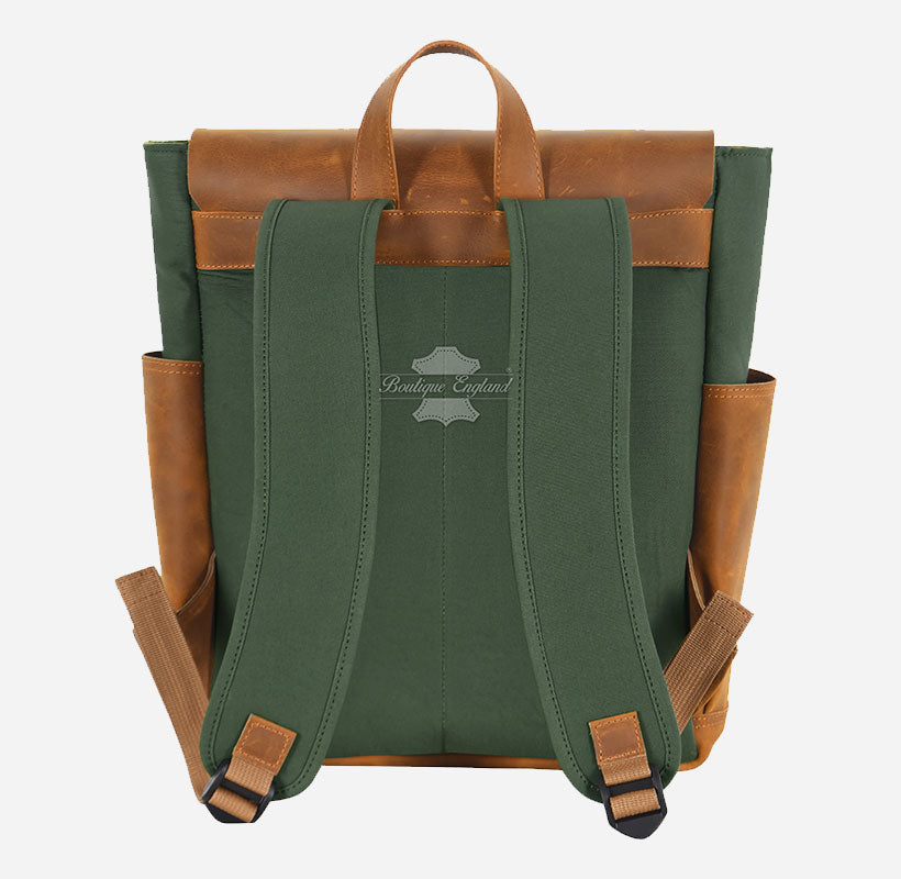 Waxed Canvas Leather Backpack Laptop Bag With Leather Detailing