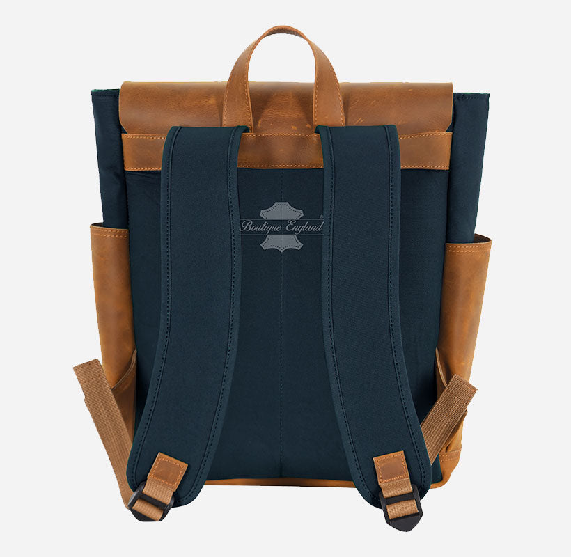 Waxed Canvas Leather Backpack Laptop Bag With Leather Detailing