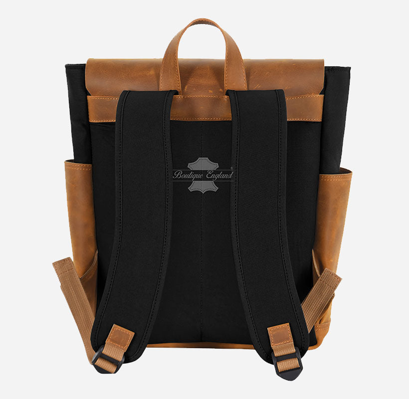 Waxed Canvas Leather Backpack Laptop Bag With Leather Detailing