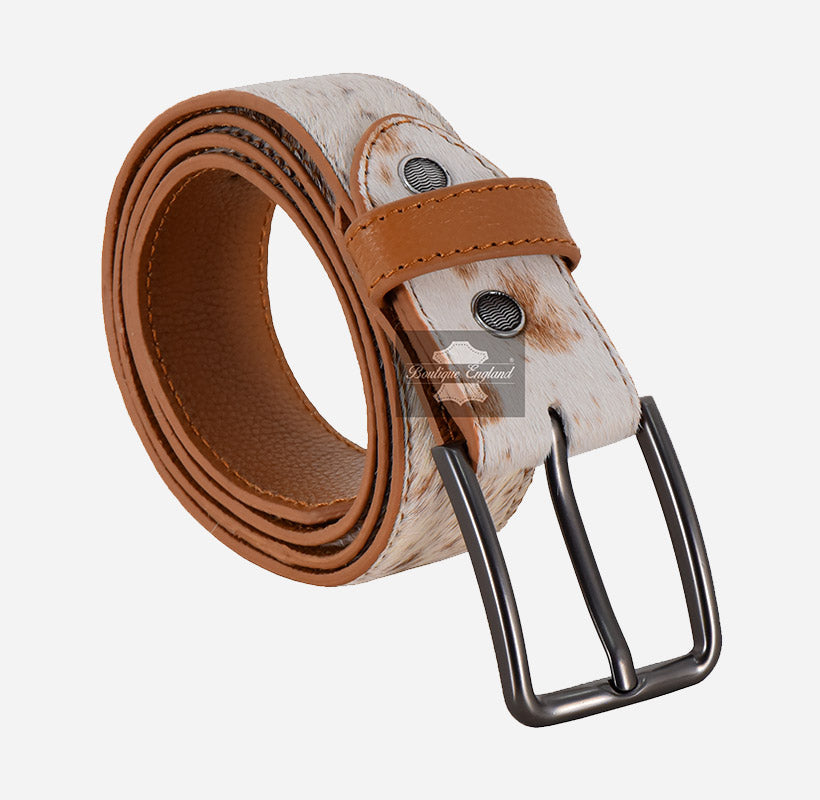 Men’s Genuine Hair-On Cowhide Leather Belt