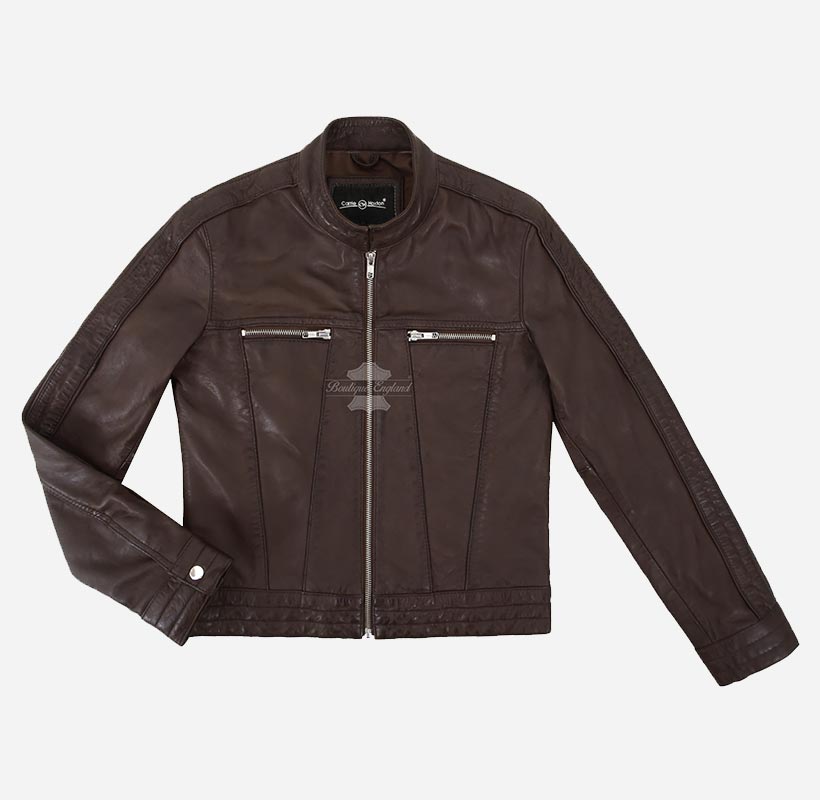 ELSPETH Women Brown Leather Biker Fashion Leather Jacket