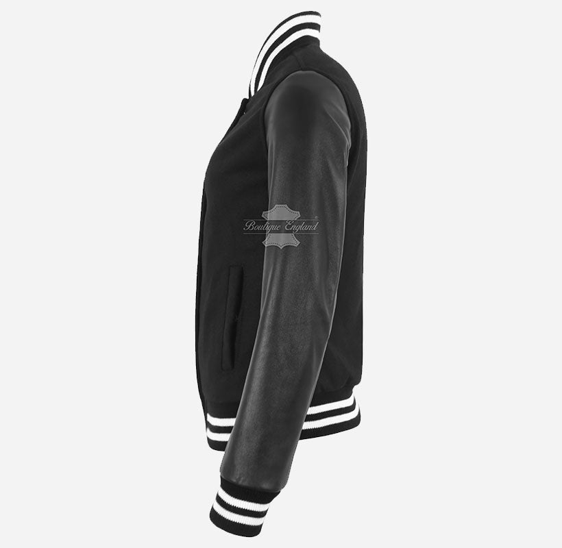 SHERIE Women Varsity Jacket Leather Sleeves Bomber Jacket