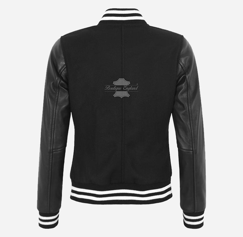 SHERIE Women Varsity Jacket Leather Sleeves Bomber Jacket