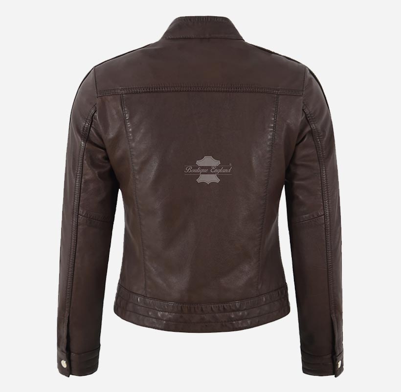 ELSPETH Women Brown Leather Biker Fashion Leather Jacket