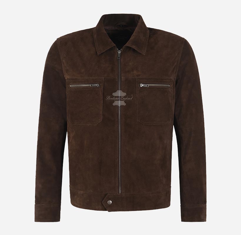 KAEL Men's Roasted Brown Classic Collared Suede Jacket