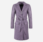 EDITH Women’s Leather Trench Coat Long Belted