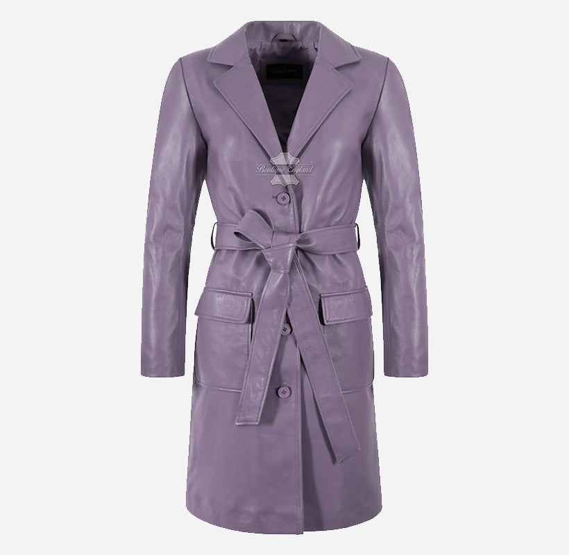 EDITH Women’s Leather Trench Coat Long Belted