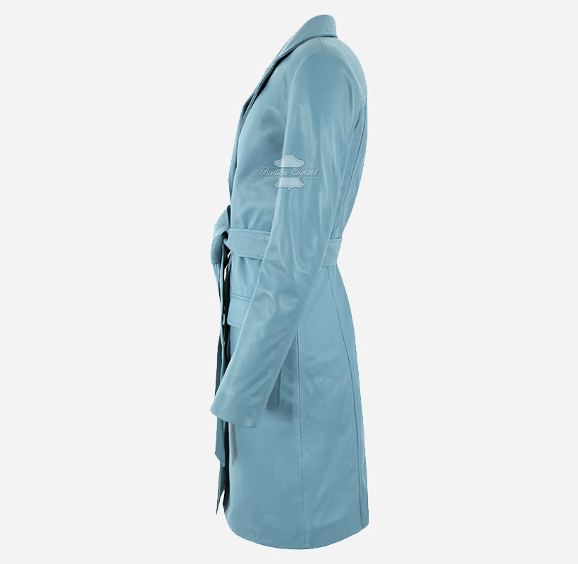 EDITH Women’s Leather Trench Coat Long Belted