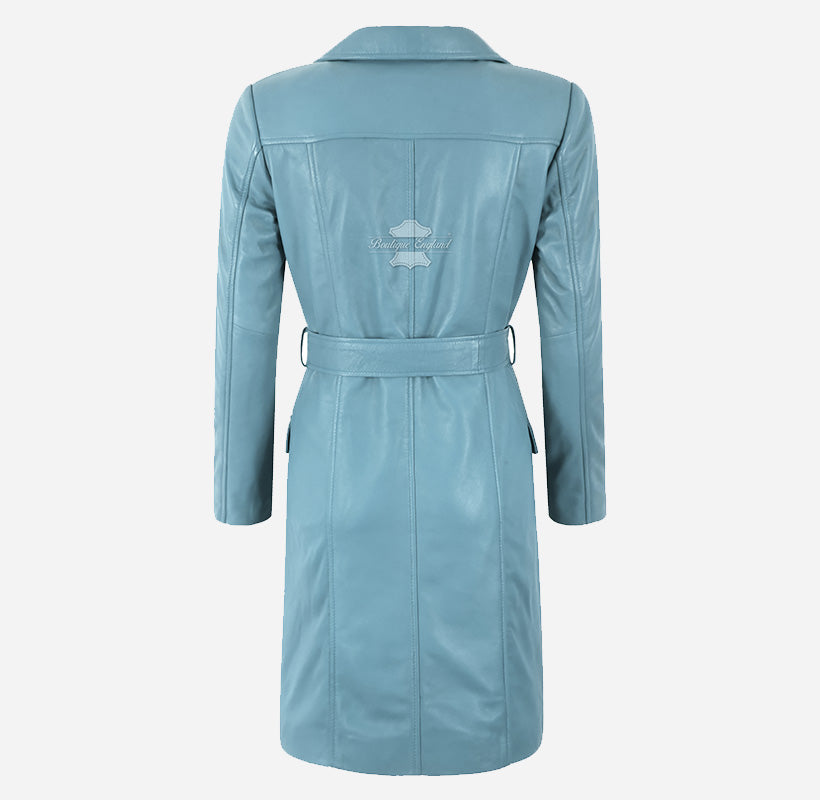 EDITH Women’s Leather Trench Coat Long Belted