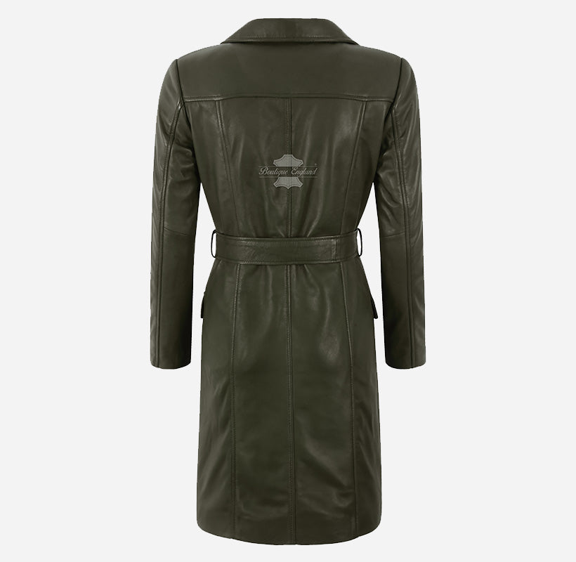 EDITH Women’s Leather Trench Coat Long Belted