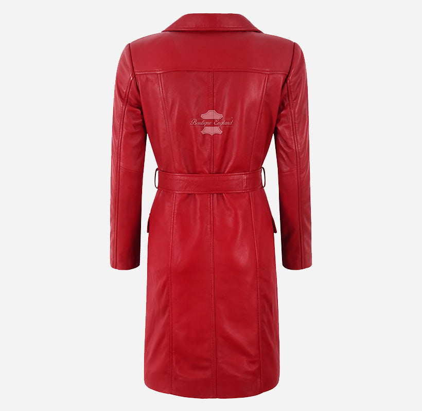 EDITH Women’s Leather Trench Coat Long Belted