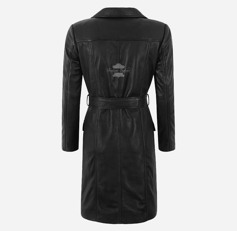 EDITH Women’s Leather Trench Coat Long Belted