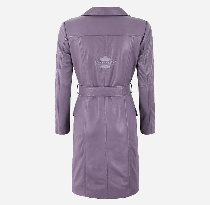 EDITH Women’s Leather Trench Coat Long Belted