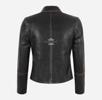 CASIDY Women Vintage Collared Leather Jacket Boxy Fit