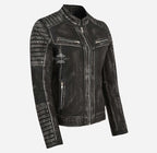 SPEEDSTER Women's Leather Racer Jacket Vintage Waxed