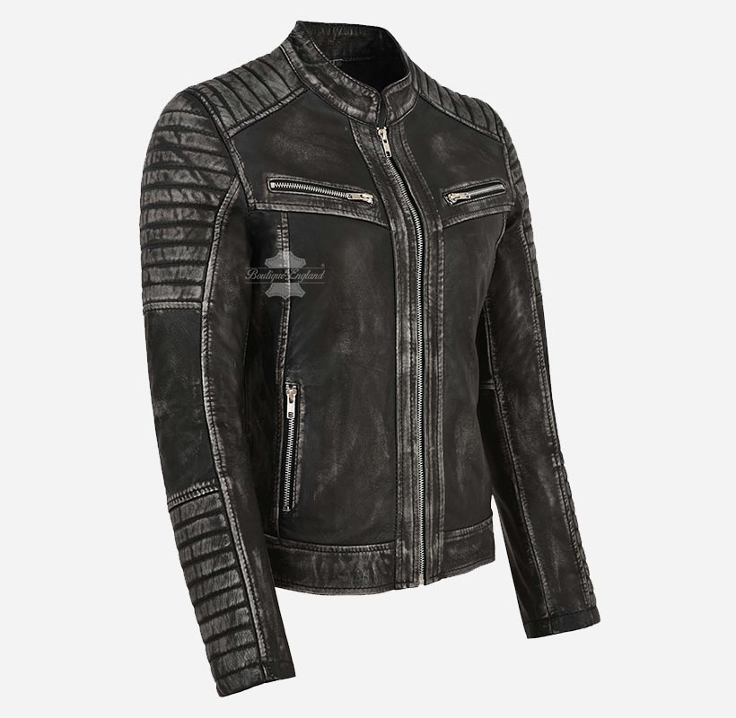 SPEEDSTER Women's Leather Racer Jacket Vintage Waxed