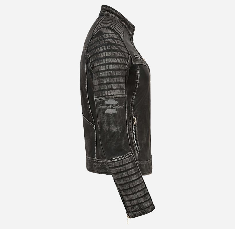 SPEEDSTER Women's Leather Racer Jacket Vintage Waxed