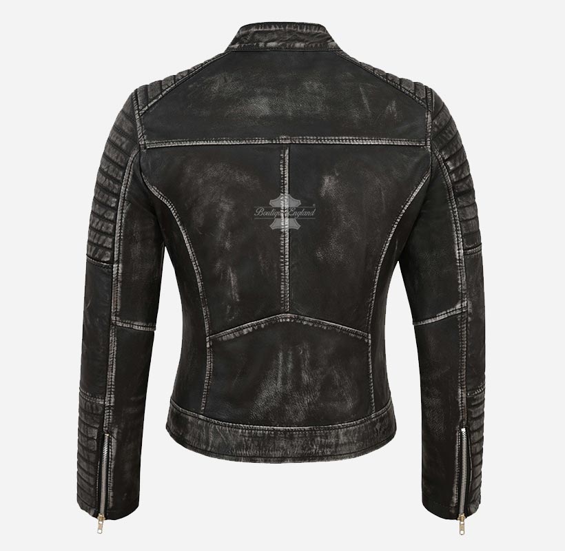 SPEEDSTER Women's Leather Racer Jacket Vintage Waxed