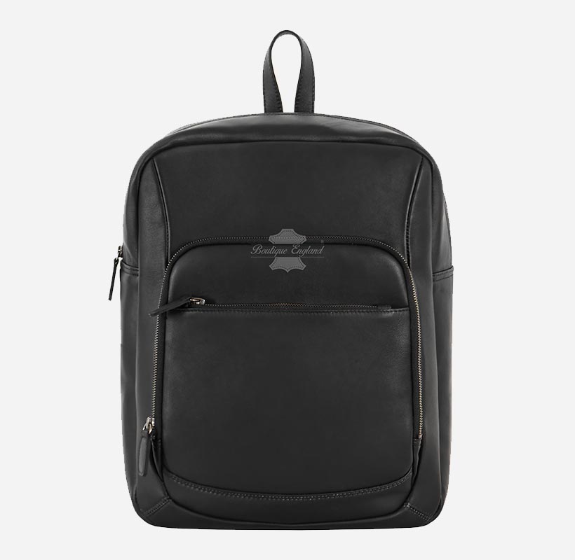 Unisex Black Leather Backpack Laptop Shoulder Bag