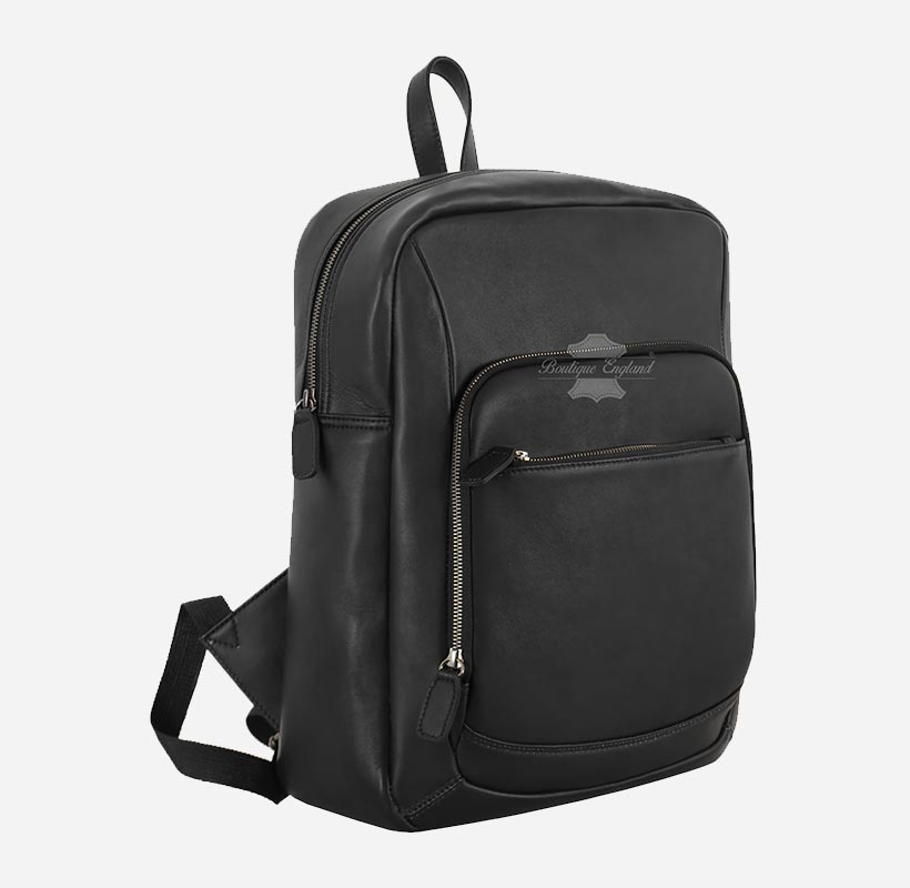 Unisex Black Leather Backpack Laptop Shoulder Bag