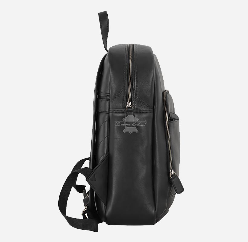 Unisex Black Leather Backpack Laptop Shoulder Bag