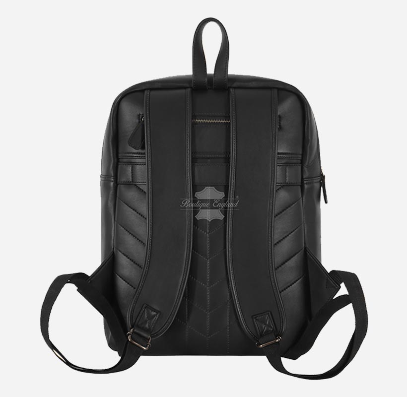 Unisex Black Leather Backpack Laptop Shoulder Bag