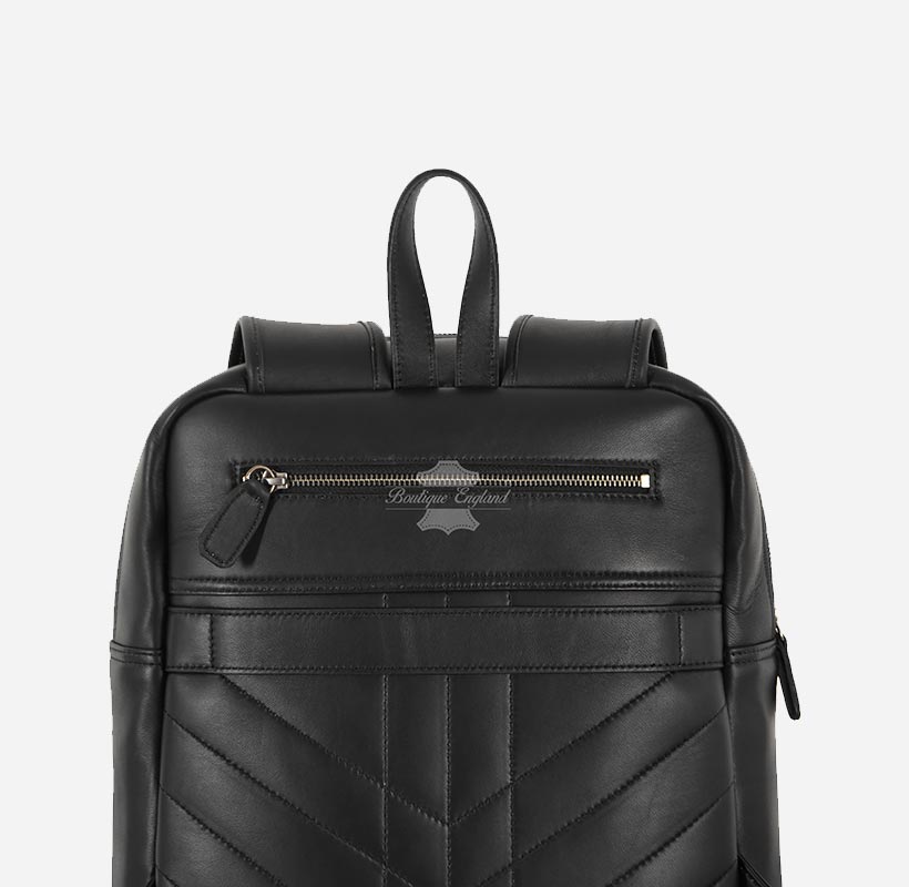 Unisex Black Leather Backpack Laptop Shoulder Bag