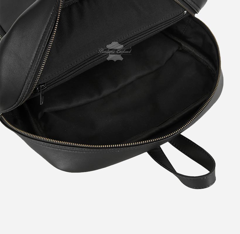 Unisex Black Leather Backpack Laptop Shoulder Bag