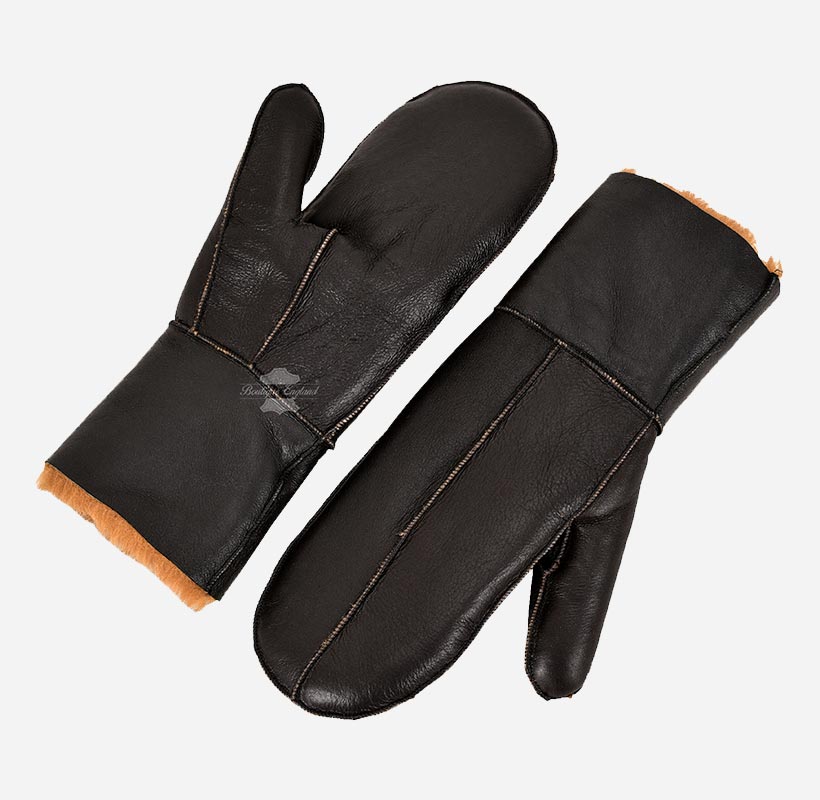 B3 Sheepskin Mitten Gloves Thick Real Shearling Leather Winter Gloves