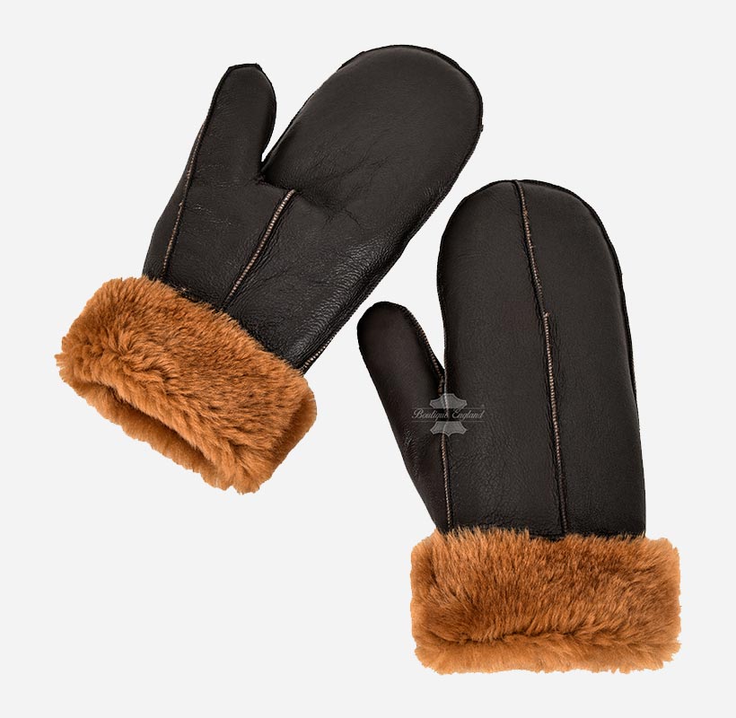 B3 Sheepskin Mitten Gloves Thick Real Shearling Leather Winter Gloves