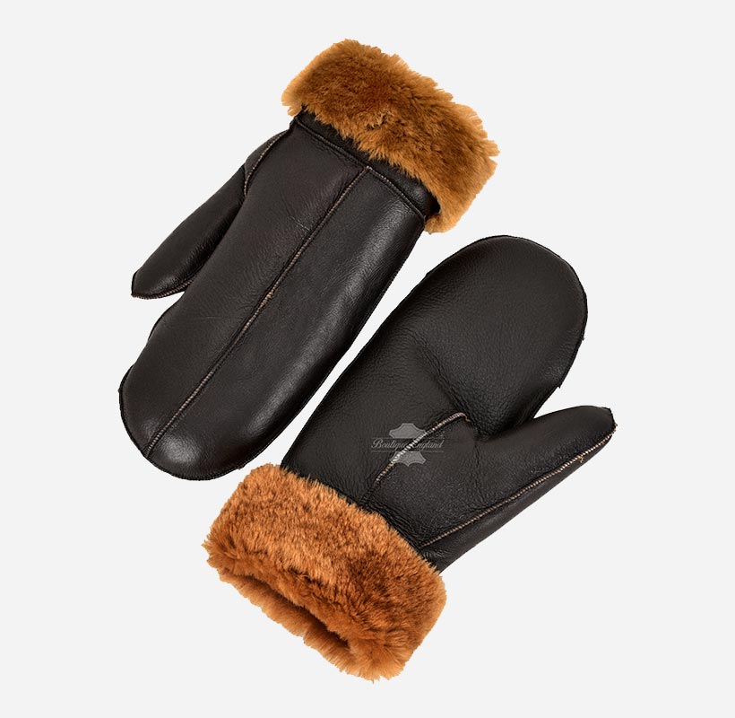 B3 Sheepskin Mitten Gloves Thick Real Shearling Leather Winter Gloves