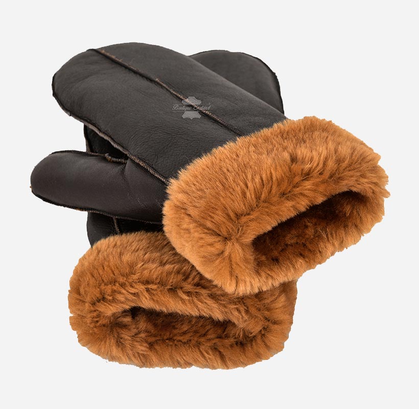 B3 Sheepskin Mitten Gloves Thick Real Shearling Leather Winter Gloves