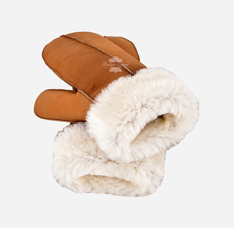 B3 Sheepskin Mitten Gloves Thick Real Shearling Leather Winter Gloves