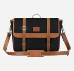 Black Canvas Messenger Bag with Leather Detailing Laptop-Friendly Work Satchel