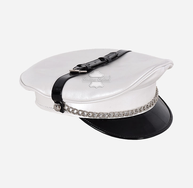 Leather Muir Cap with Chain Police Military Cap